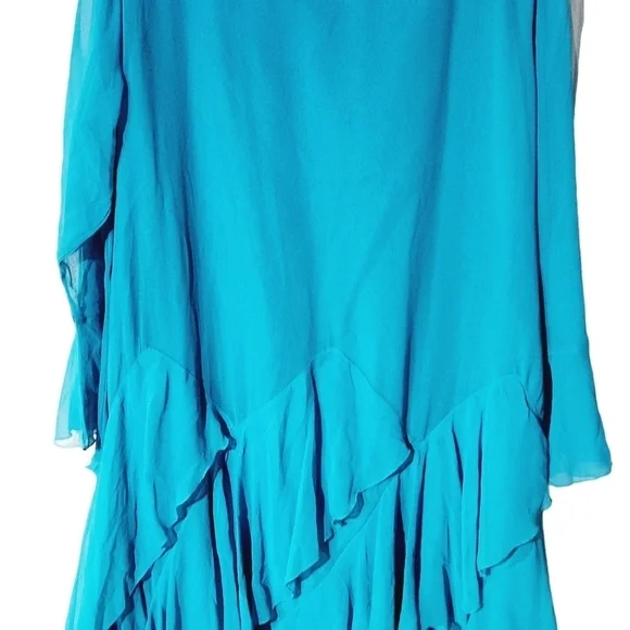 Ashro Women's Aqua Embellished Elegant Evening Flowy Gown Sz: 3X - Picture 7 of 9